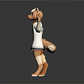 Cute Orange Fox Cartoon Game Character in White Dress with Blue Trim Posing Playfully