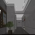 Modern Elevator Hallway Interior With Mailboxes Green Plant And Marble Walls 3d model