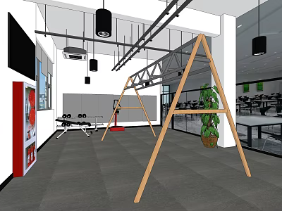 Spacious Fitness Gym Interior With Wooden Frame Suspension Training Equipment Mirrors And Green Plants 3d model