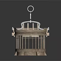 Wooden Birdcage Interior Design With Hanging Hook Swing And Feeder