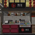 Traditional Chinese Style Food and Beverage Stall with Red Lanterns Wooden Structure and Beverage