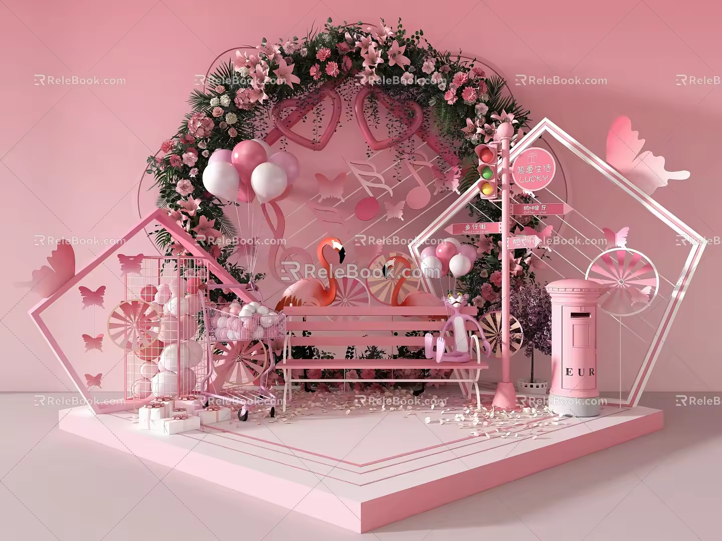 Commercial clock-in photo-taking US-Chen interactive photo-taking seat US-Chen pink butterfly atmosphere US-Chen valentine's day activity US-Chen net red butterfly clock-in US-Chen US-Chen clock-in point 3d model