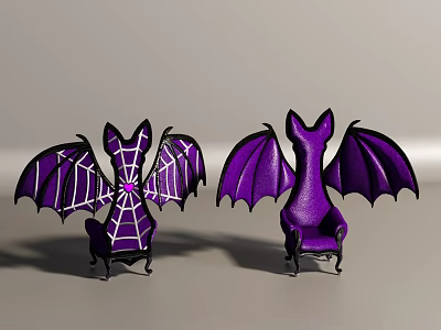 Unique Purple Single Chair Featuring Bat Wing Design And Spider Web Pattern 3d model
