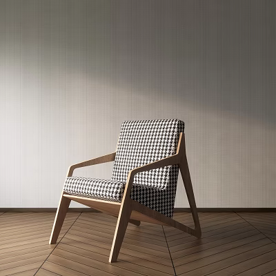 Black and White Checkered Accent Chair with Wooden Frame in Modern Interior 3d model