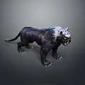 Fierce Mythical Beast Game Movie Character with Black Fur White Head Roaring Pose Sharp Teeth