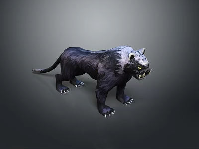 Fierce Mythical Beast Game Movie Character with Black Fur White Head Roaring Pose Sharp Teeth 3d model