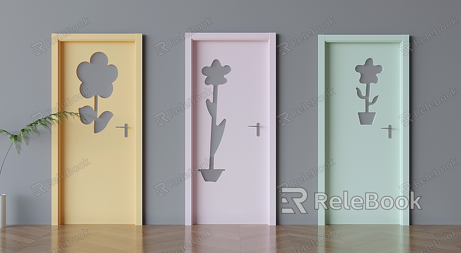 Cream wind swing door kindergarten cartoon single door dopamine solid wood door model