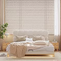 Soft Padded Double Bed With Natural Solid Wood Frame For Bright Warm Cozy Bedroom Interior