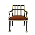 Classic Lounge Chair With Black Frame Gold Accents And Orange Cushioned Seat
