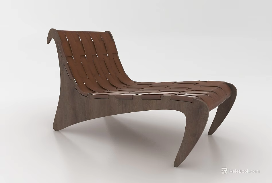 Comfortable Modern Wooden Frame Brown Woven Lounge Chair With Unique Curved Shape 3d model 