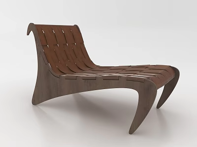 Comfortable Modern Wooden Frame Brown Woven Lounge Chair With Unique Curved Shape 3d model