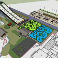 Vibrant Water Park With Winding Channels Slides And Urban Background Facilities
