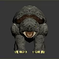 Fantasy Creature With Gray Scaly Skin Brown Horns Yellow Eyes Open Mouth And Yellow Claws