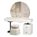 Modern White Dressing Table With Round Mirror Moon Shaped Light And Upholstered Stool 3d model