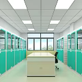 Laboratory Interior Setup With Green Cabinets White Lab Bench Chair Windows And Ceiling Lights 3d model