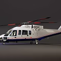 White Helicopter With Orange Rotor Blades And Cabin Windows Parked On Ground