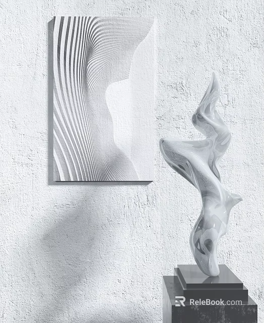 Modern Abstract Sculpture with Smooth Curves and Wavy Line Art on White Wall 3d model 