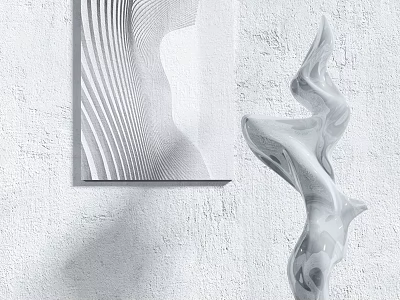 Modern Abstract Sculpture with Smooth Curves and Wavy Line Art on White Wall 3d model