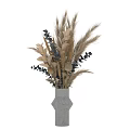Decorative Ornament Set With Dried Flower Bouquet And Gray Minimalist Vase