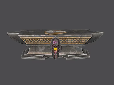 Ornate Stone Pedestal Featuring Intricate Carvings Central Purple Gem And Yellow Glow 3d model
