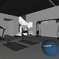 Modern Fitness Gym Interior With Treadmill Kettlebells Yoga Mats Staircase And Reebok Ball