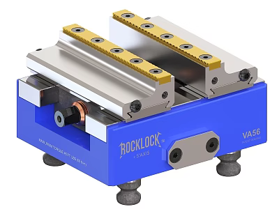 ROCKLOCK VA56 Industrial Clamping Device With Blue Base Silver Rail And Golden Clamping Blocks 3d model
