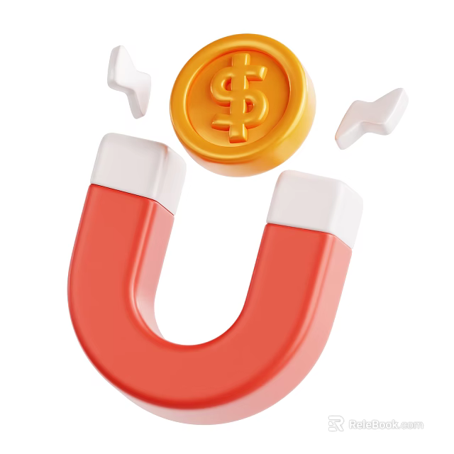 Creative Decorative Ornament Set With Red Magnet Attracting Gold Dollar Sign Coin 3d model 