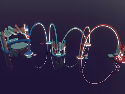 Futuristic Abstract 3D Art Installation With Colorful Curved Structures And Platforms 3d model