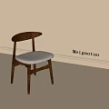 Minimalist Single Chair Featuring Curved Wooden Backrest And Light Gray Fabric Cushion