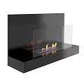 Modern Black Fireplace with Glass Panel and Burning Flames in Contemporary Sleek Design