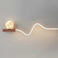 Modern Minimalist Wall Light With Moon Shaped Globe And Curved LED Strip On Wooden Base