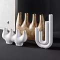 Modern Abstract Geometric Decorative Ornament Set with Textured White and Brown Sculptural Pieces