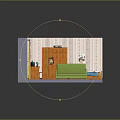 Cozy Room Interior With Green Sofa Blue Bed Wooden Wardrobe Desk Yellow Curtains And Posters