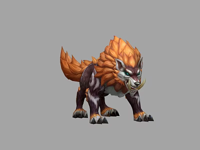 Wolf Like Game And Movie Character With Orange Mane Sharp Fangs And Black Body 3d model
