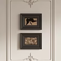 Two Black Framed Decorative Artworks Hanging On White Wall With Different Patterns 3d model