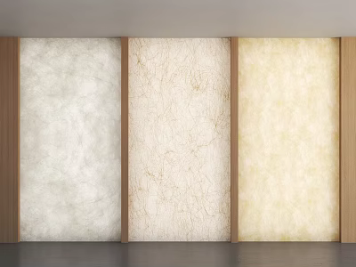 Decorative Three Panel Room Divider With Wooden Frame And Textured Beige Cream Fiber Panels 3d model