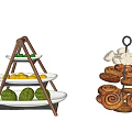Three Tiered Serving Platter Set With Wooden Metal Frames Holding Fruits Vegetables And Assorted Snacks