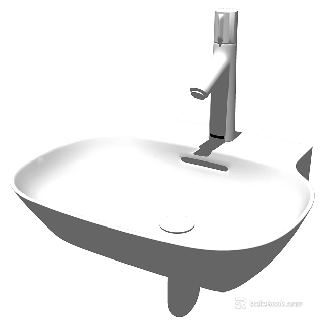 Contemporary Modern White Ceramic Oval Washbasin With Sleek Chrome Faucet Design 3d model 
