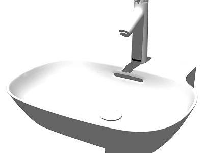 Contemporary Modern White Ceramic Oval Washbasin With Sleek Chrome Faucet Design 3d model
