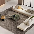 Modern Beige Sofa And Coffee Table Set With Marble Top And Cushions In Living Room