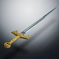 Ancient Decorative Sword With Intricate Golden Hilt And Silver Sharp Blade 3d model