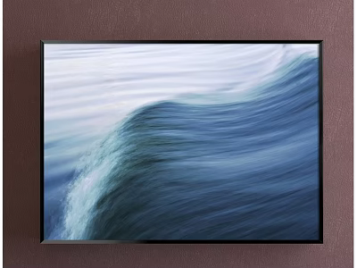 Abstract Painting With Blue Wavy Patterns And White Textures Framed On Brown Wall 3d model