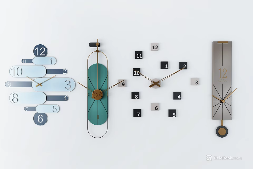 Modern Creative Wall Clocks With Various Designs For Home Decorative Use 3d model