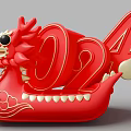 Artistic Red Dragon Sculpture With 2024 Number And Golden Decorative Details