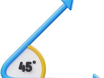 Blue Arrow With 45 Degree Angle And Yellow Curved Arc Design 3d model