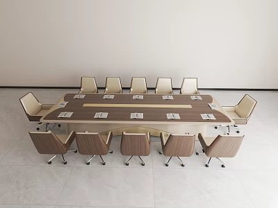 Modern Conference Room Interior Design With Long Table And Surrounding Chairs 3d model