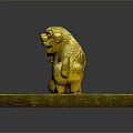Golden Lion Statue With Square Base Carved Characters And Decorative Ball