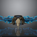 Ram Skull Ornament With Blue Decorative Wings And Intricate Patterns