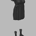 Women's Fashionable Black Short Sleeved Dresses And Sock Boots Set