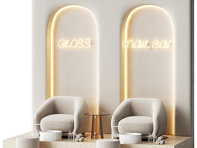 Relaxing Massage Pedicure Setting With Arched Design Neon Lights And Comfortable Chairs 3d model